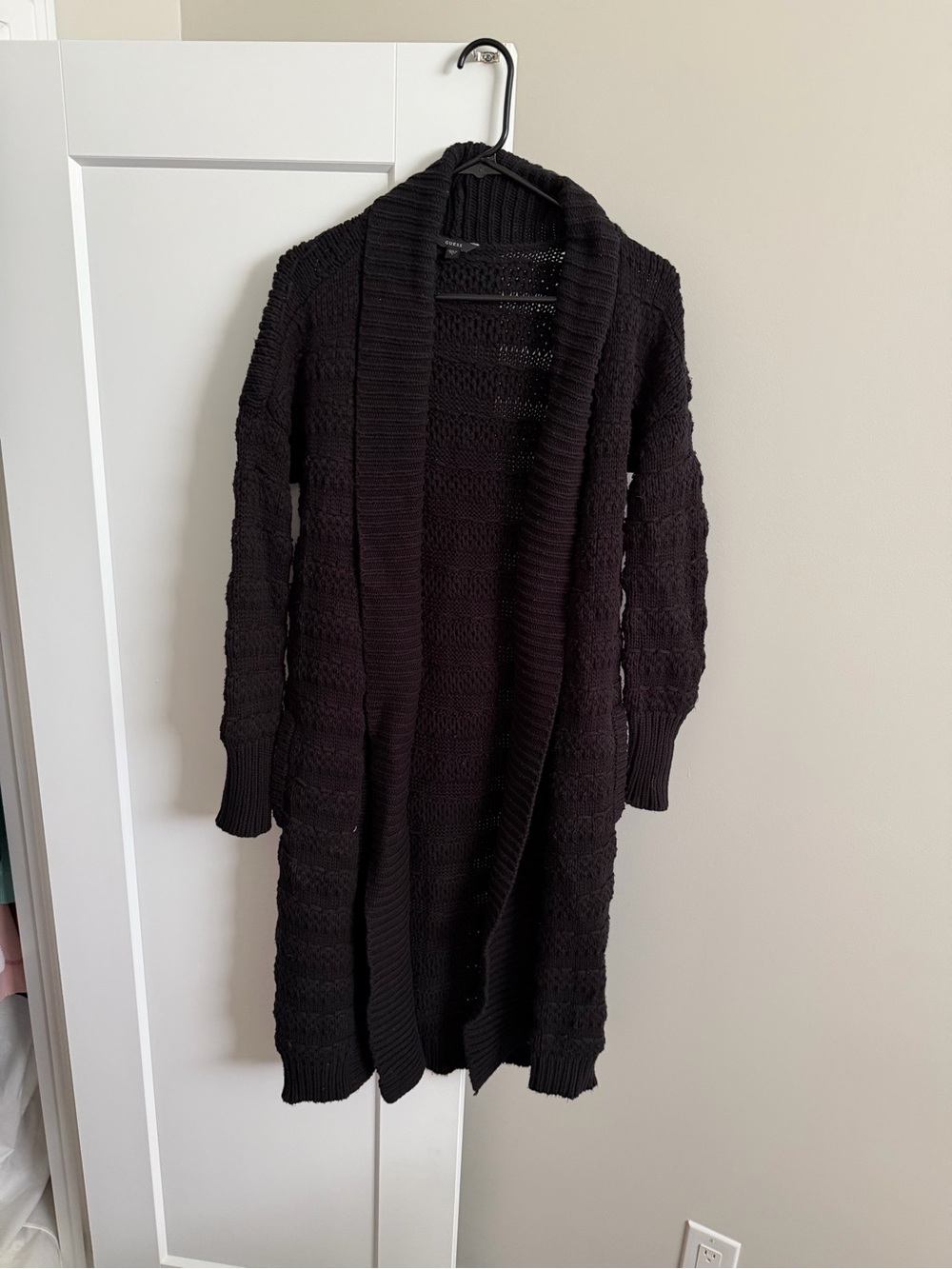 Guess Black Longline Open-Front Knit Cardigan